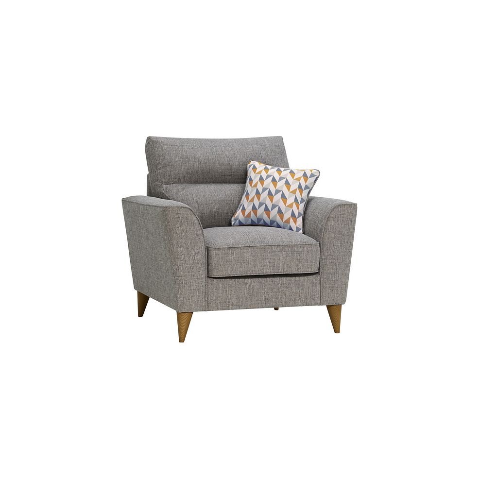 Jensen Silver Armchair with Navy Accent Cushion 1