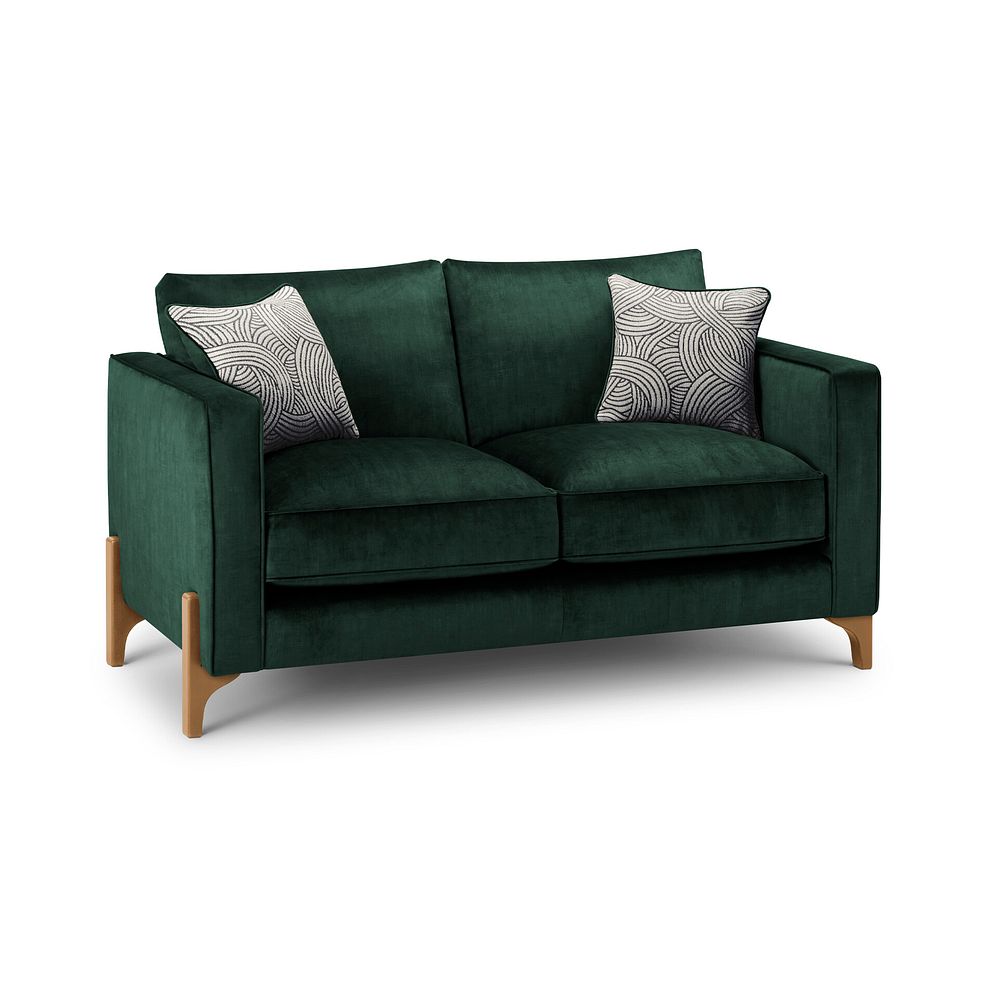 Jude 2 Seater Sofa in Duke Bottle Green Fabric with Oak Feet 1