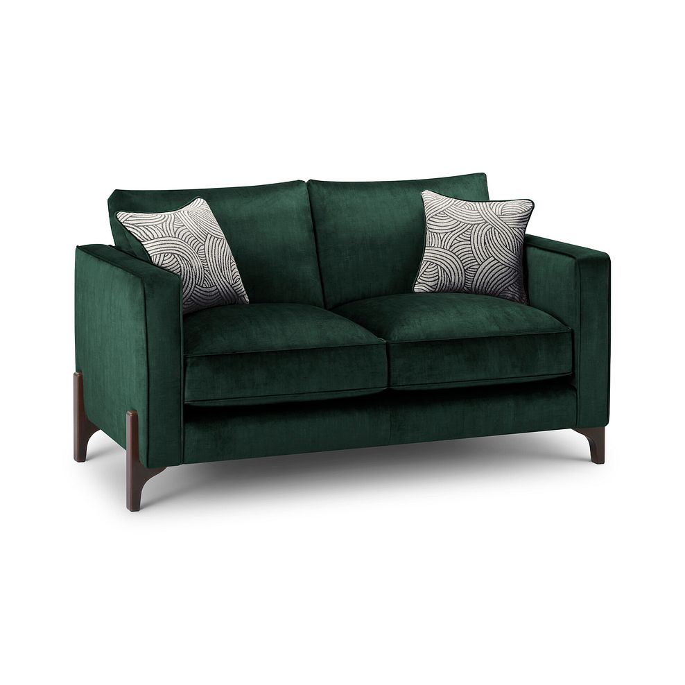 Jude 2 Seater Sofa in Duke Bottle Green Fabric with Walnut Finished Feet 1