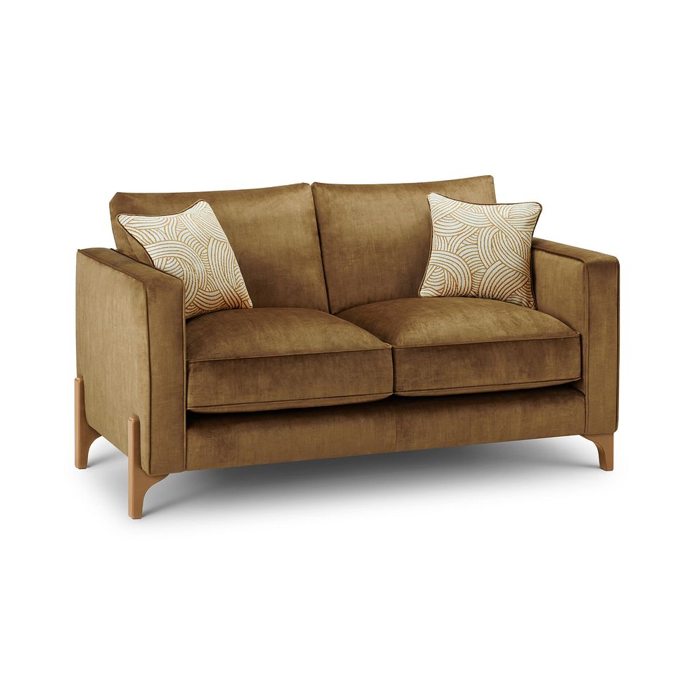 Jude 2 Seater Sofa in Duke Old Gold Fabric with Oak Feet 1