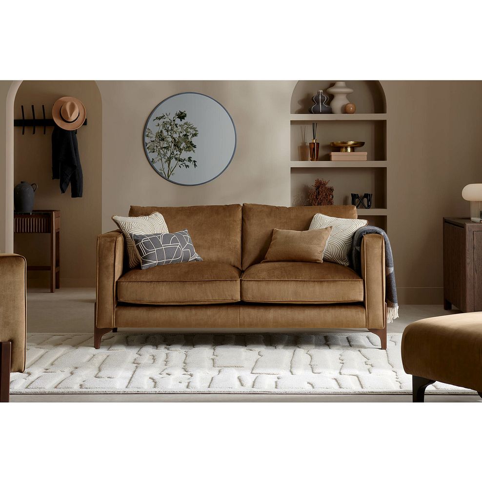 Jude 3 Seater Sofa in Duke Old Gold Fabric with Walnut Finished Feet 2