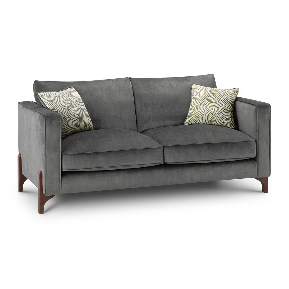 Jude 3 Seater Sofa in Duke Steel Fabric with Walnut Finished Feet 1