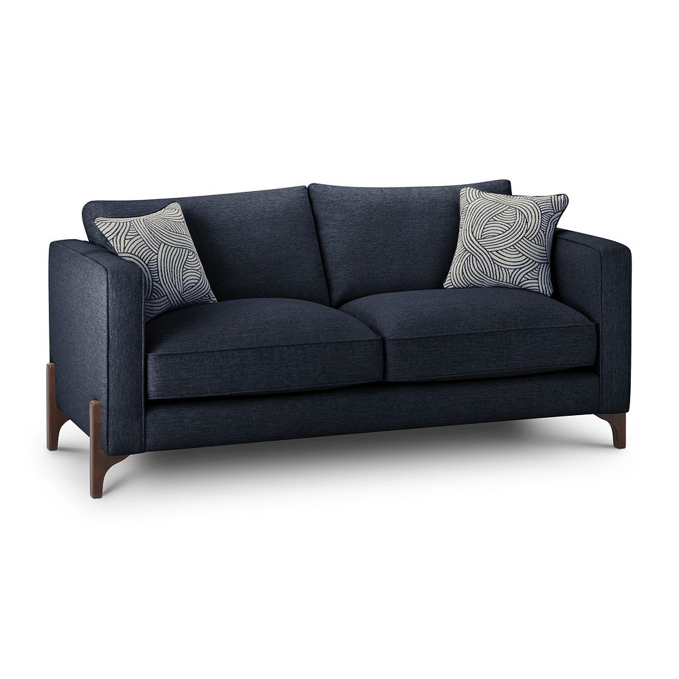Jude 3 Seater Sofa in Oscar Navy Fabric with Walnut Finished Feet 1
