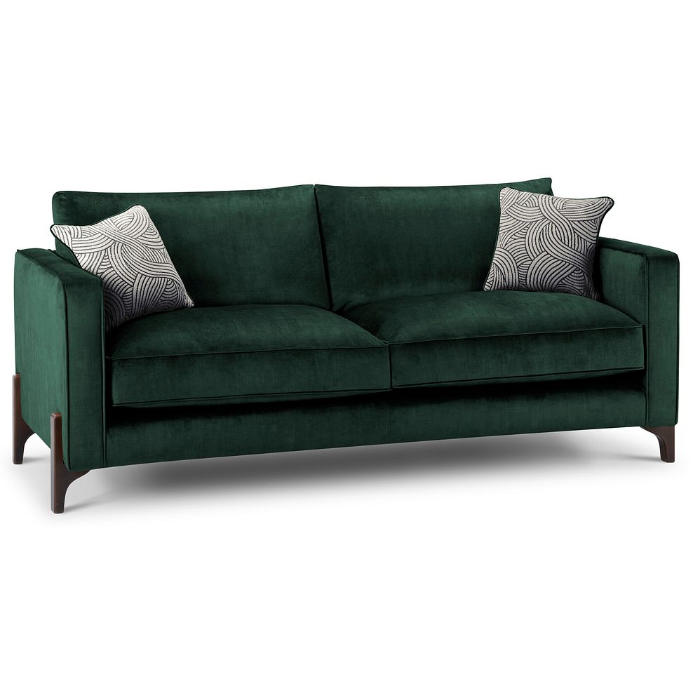 Jude 4 Seater Sofa in Duke Bottle Green Fabric with Walnut Finished Feet 1