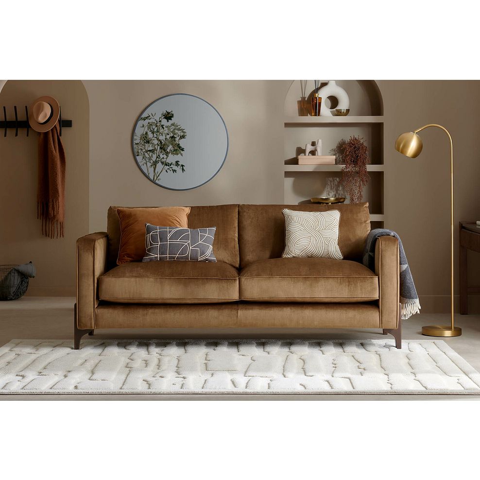 Jude 4 Seater Sofa in Duke Old Gold Fabric with Walnut Finished Feet 2