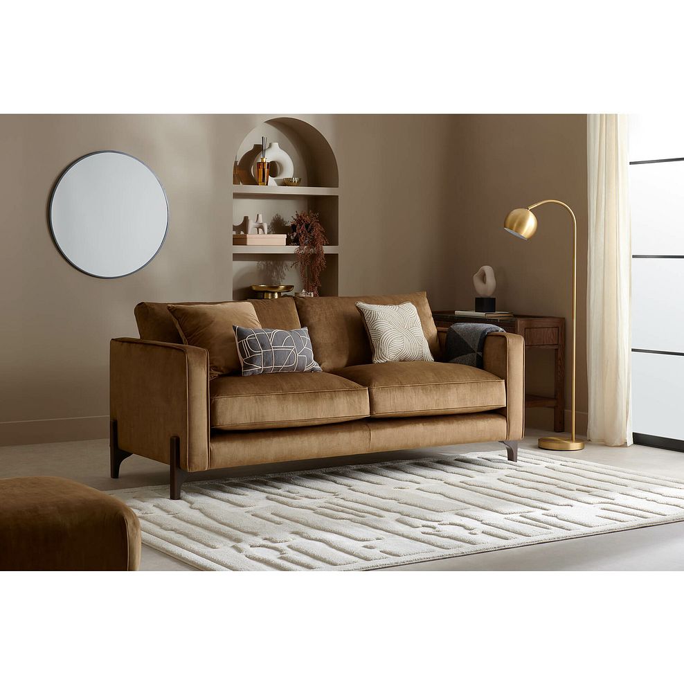 Jude 4 Seater Sofa in Duke Old Gold Fabric with Walnut Finished Feet 1