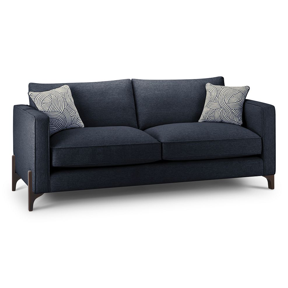 Jude 4 Seater Sofa in Oscar Navy Fabric with Walnut Finished Feet 1