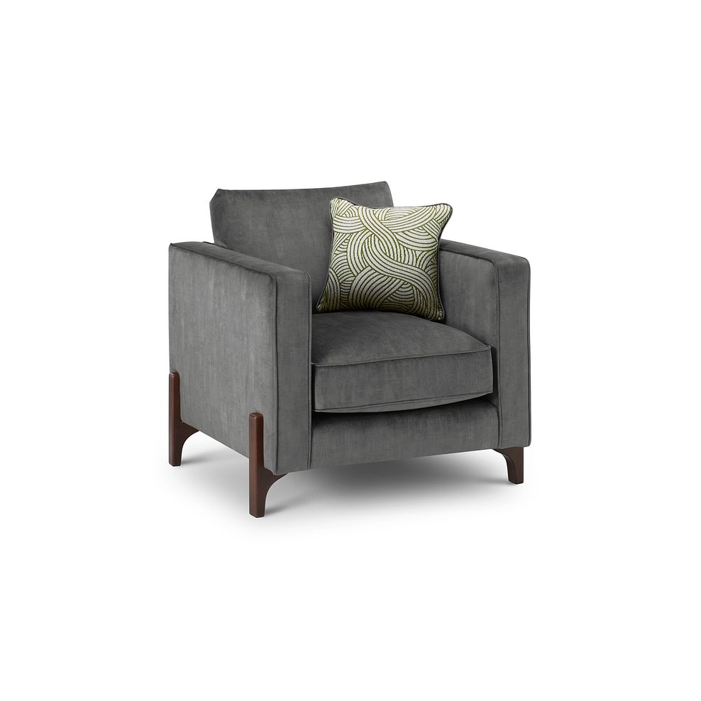 Jude Armchair in Duke Steel Fabric with Walnut Finished Feet 1