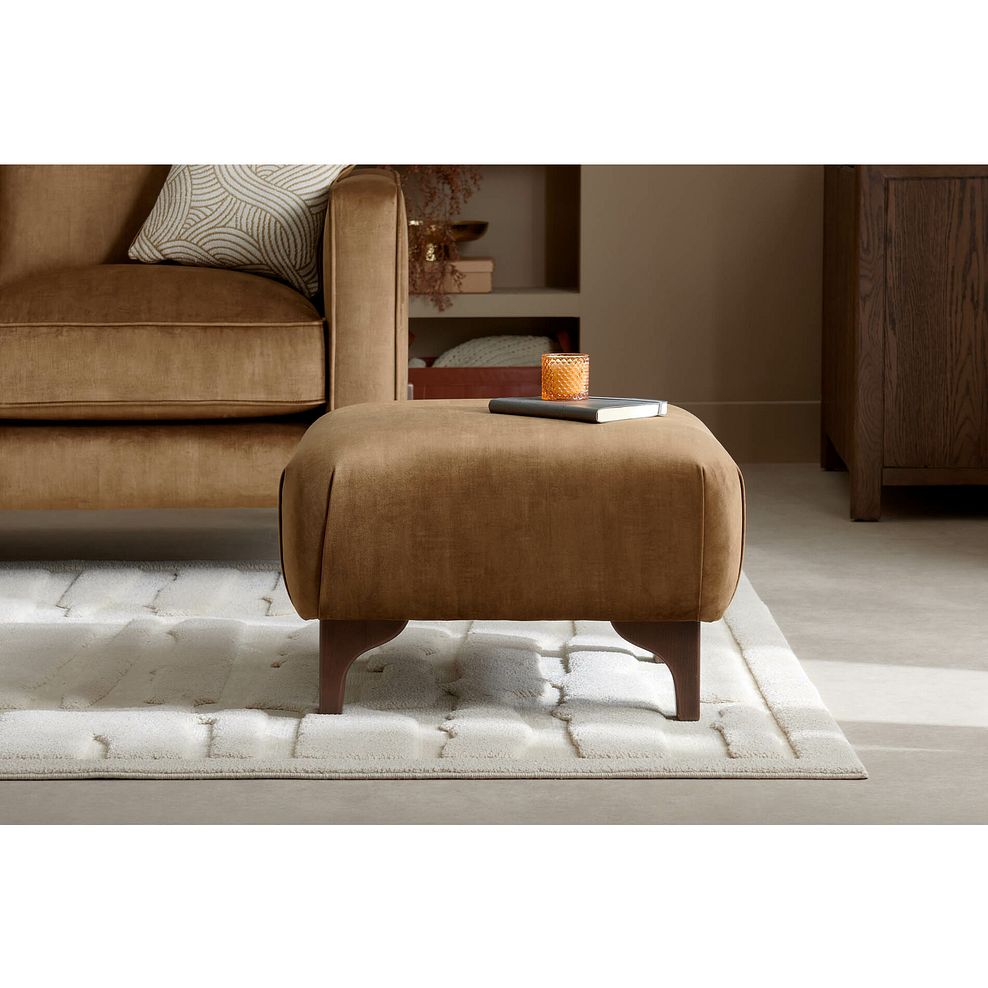 Jude Footstool in Duke Old Gold Fabric with Walnut Finished Feet 3