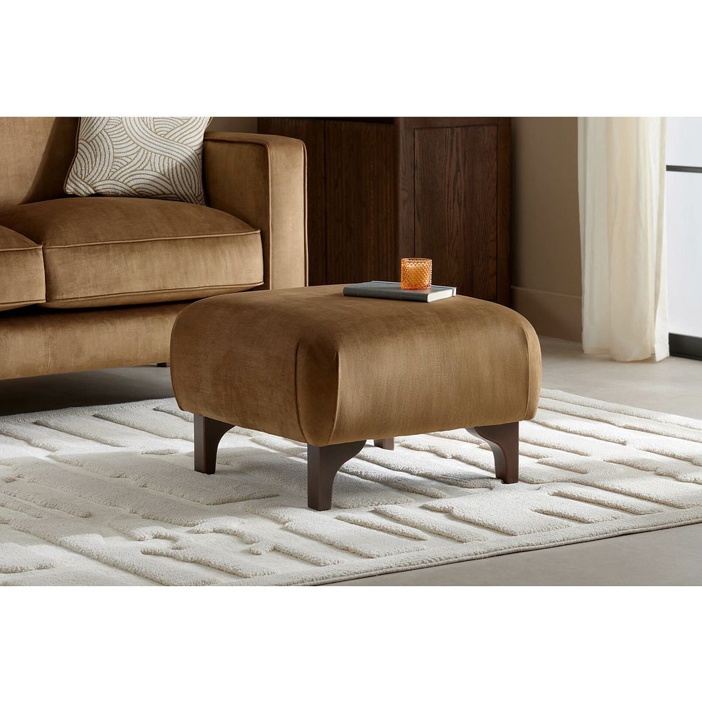 Jude Footstool in Duke Old Gold Fabric with Walnut Finished Feet 1