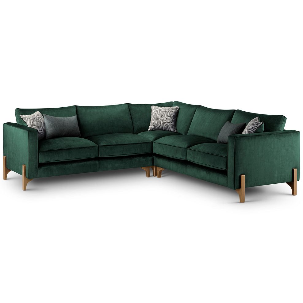 Jude Large Corner Sofa in Duke Bottle Green Fabric with Oak Feet 1