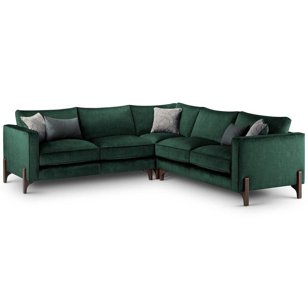 Jude Large Corner Sofa in Duke Bottle Green Fabric with Walnut Finished Feet 1