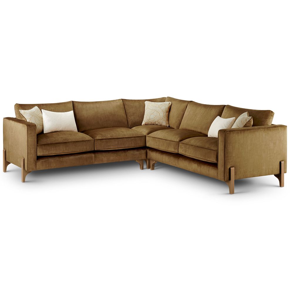 Jude Large Corner Sofa in Duke Old Gold Fabric with Oak Feet 1