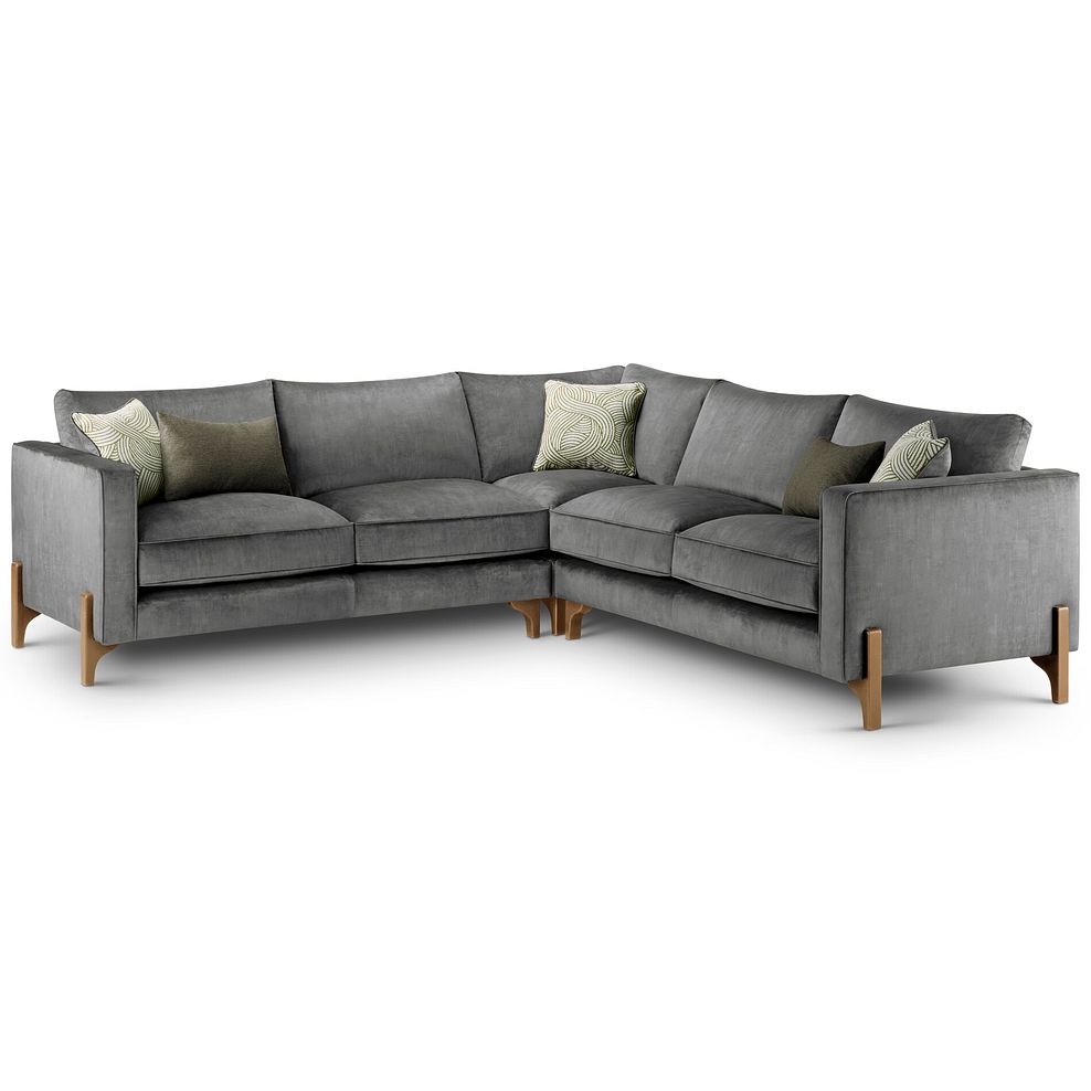 Jude Large Corner Sofa in Duke Steel Fabric with Oak Feet 1