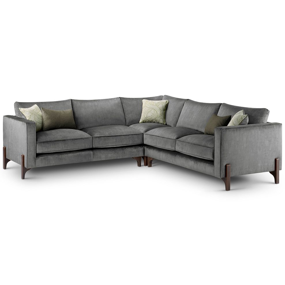 Jude Large Corner Sofa in Duke Steel Fabric with Walnut Finished Feet 1