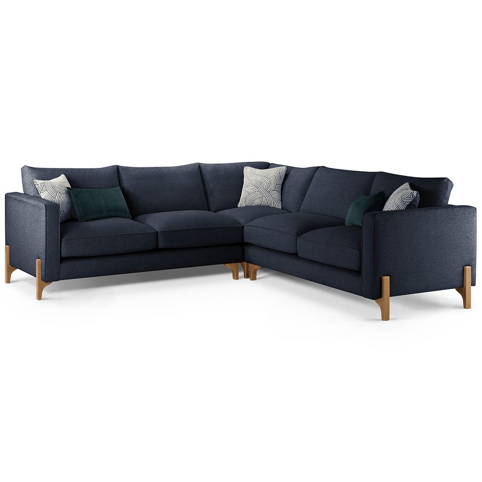 Jude Large Corner Sofa in Oscar Navy Fabric with Oak Feet 1