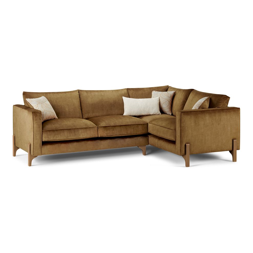 Jude Left Hand Corner Sofa in Duke Old Gold Fabric with Oak Feet 1