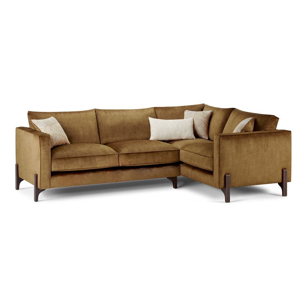 Jude Left Hand Corner Sofa in Duke Old Gold Fabric with Walnut Finished Feet 1