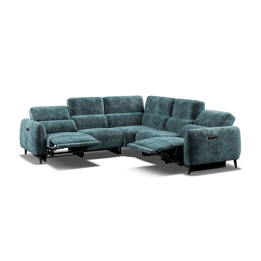 Juliette Large Corner Sofa With Two Recliners and Power Headrests in Descent Blue Fabric 2