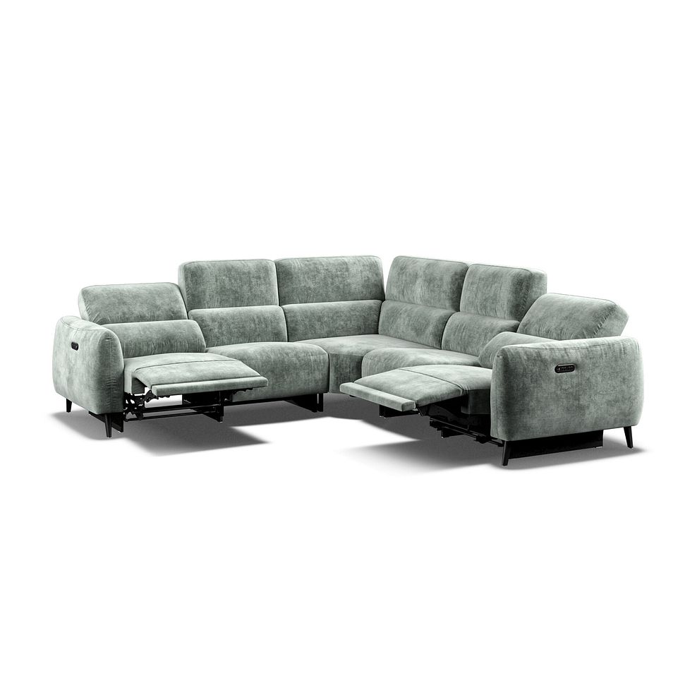 Juliette Large Corner Sofa With Two Recliners and Power Headrests in Descent Pewter Fabric 2