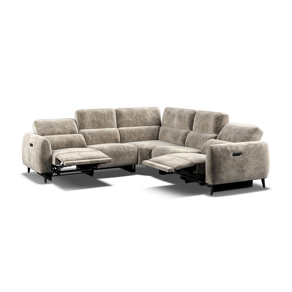 Juliette Large Corner Sofa With Two Recliners and Power Headrests in Descent Taupe Fabric 2