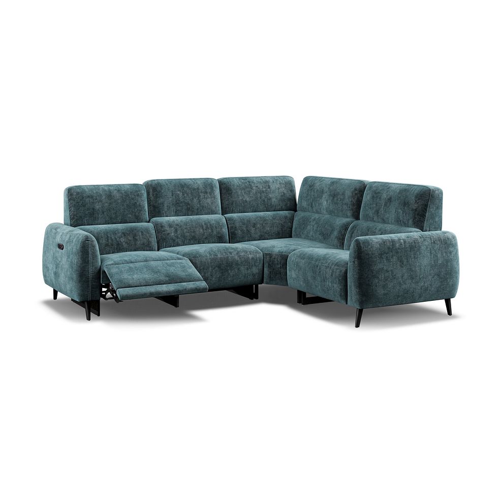 Juliette Left Hand Corner Sofa With One Recliner and Power Headrest in Descent Blue Fabric 2