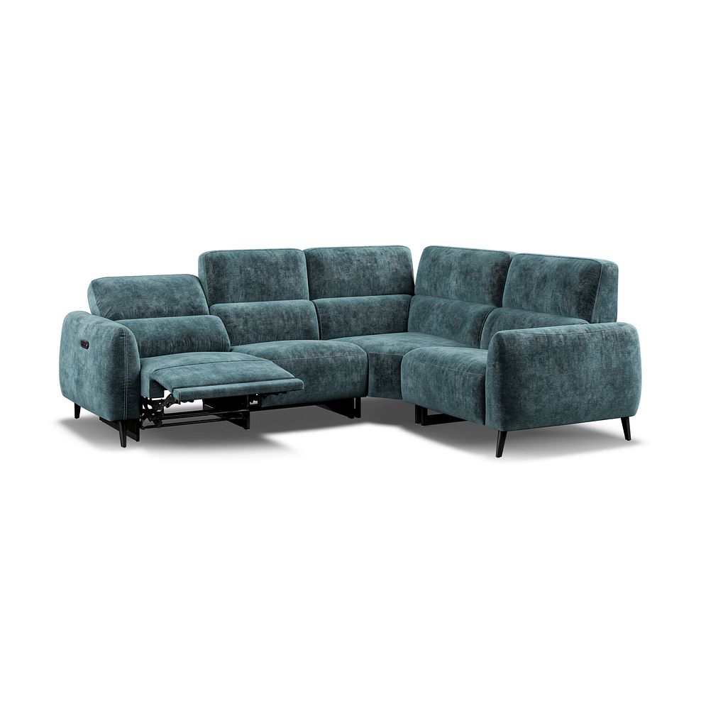 Juliette Left Hand Corner Sofa With One Recliner and Power Headrest in Descent Blue Fabric 3