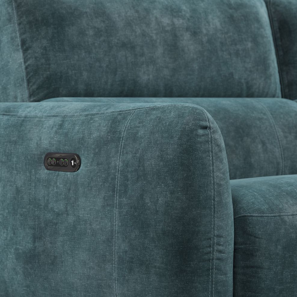 Juliette Left Hand Corner Sofa With One Recliner and Power Headrest in Descent Blue Fabric 9