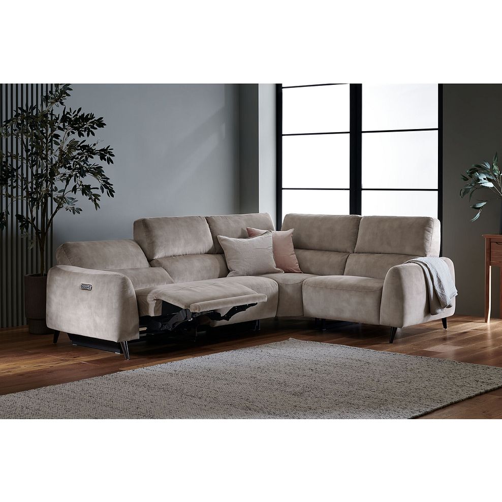 Juliette Left Hand Corner Sofa With One Recliner and Power Headrest in Descent Taupe Fabric 3