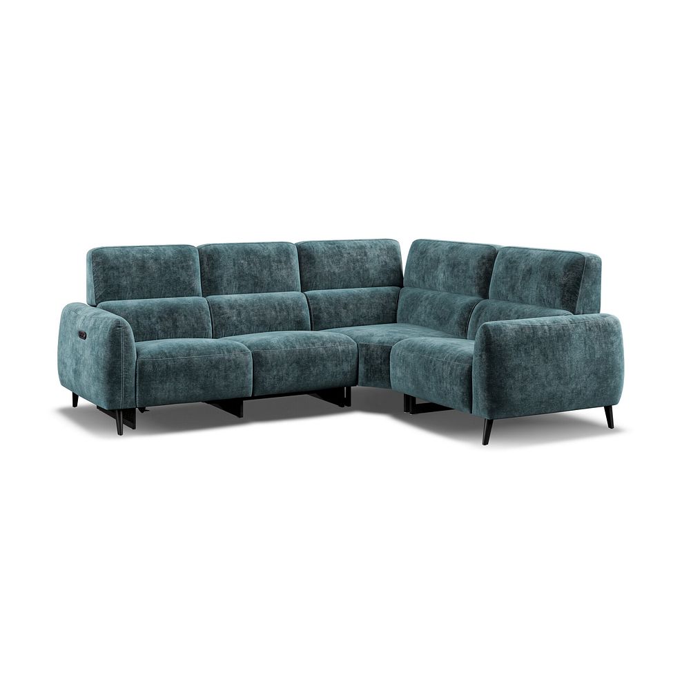 Juliette Left Hand Corner Sofa With One Recliner and Power Headrest in Descent Blue Fabric
