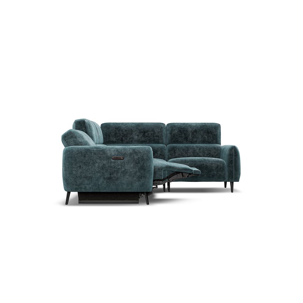 Juliette Left Hand Corner Sofa With One Recliner and Power Headrest in Descent Blue Fabric 7
