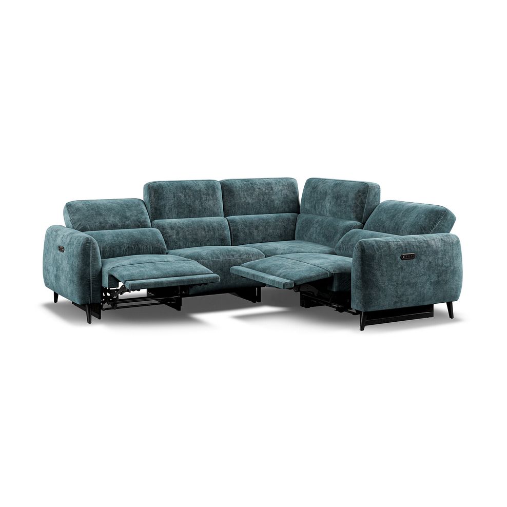 Juliette Left Hand Corner Sofa With Two Recliners and Power Headrest in Descent Blue Fabric 2