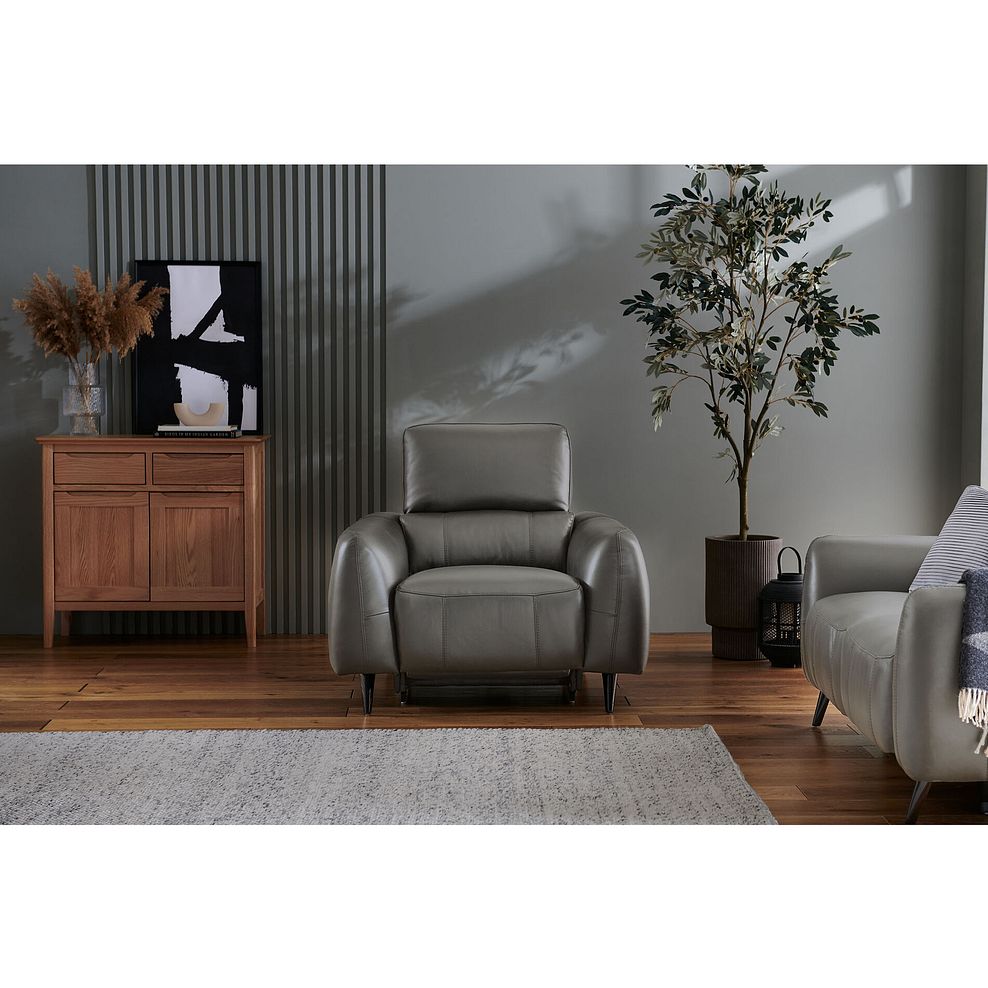 Juliette Recliner Armchair With Power Headrest in Elephant Grey Leather 3