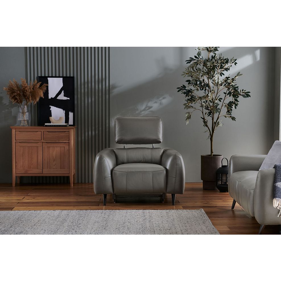 Juliette Recliner Armchair With Power Headrest in Elephant Grey Leather 4