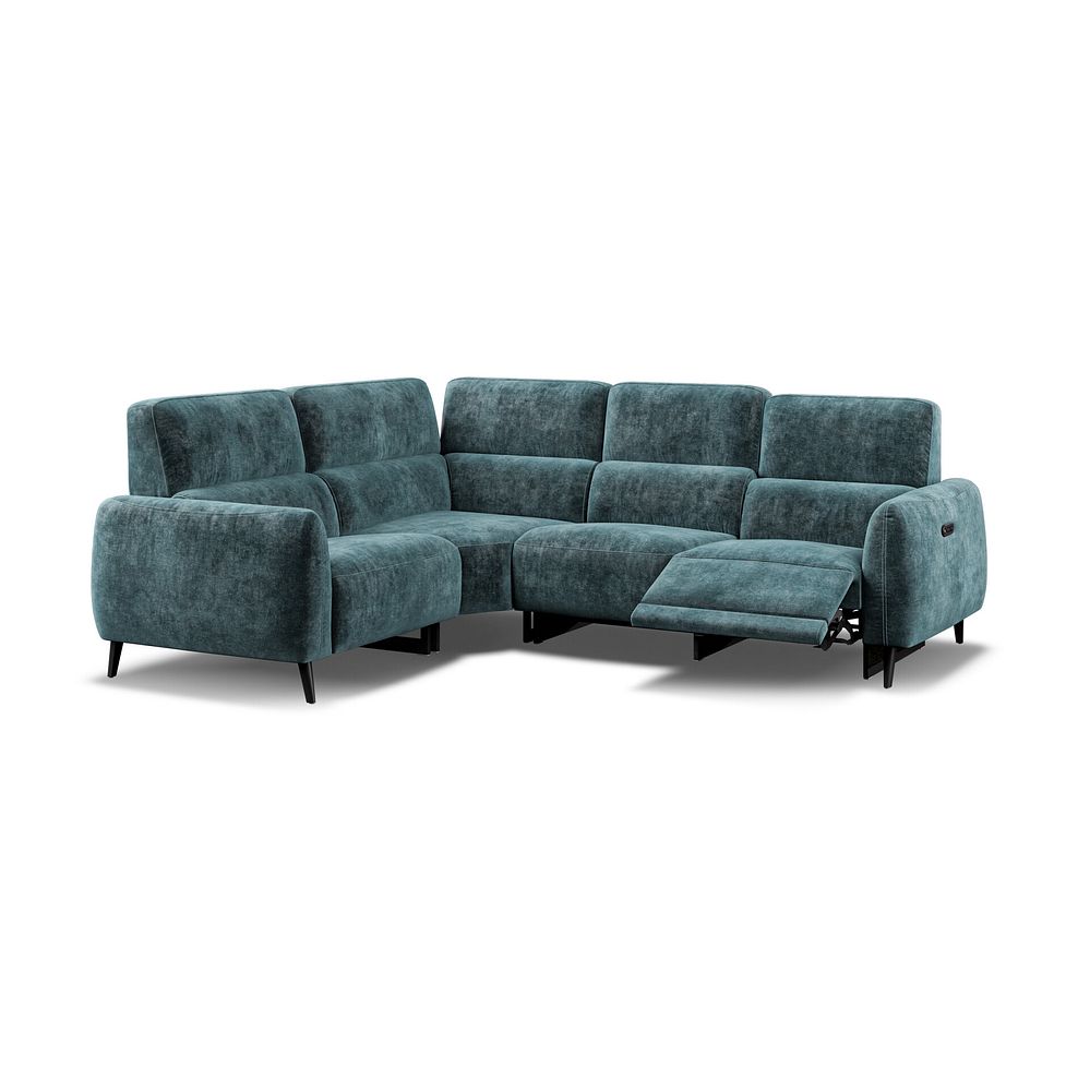 Juliette Right Hand Corner Sofa With One Recliner and Power Headrest in Descent Blue Fabric 2