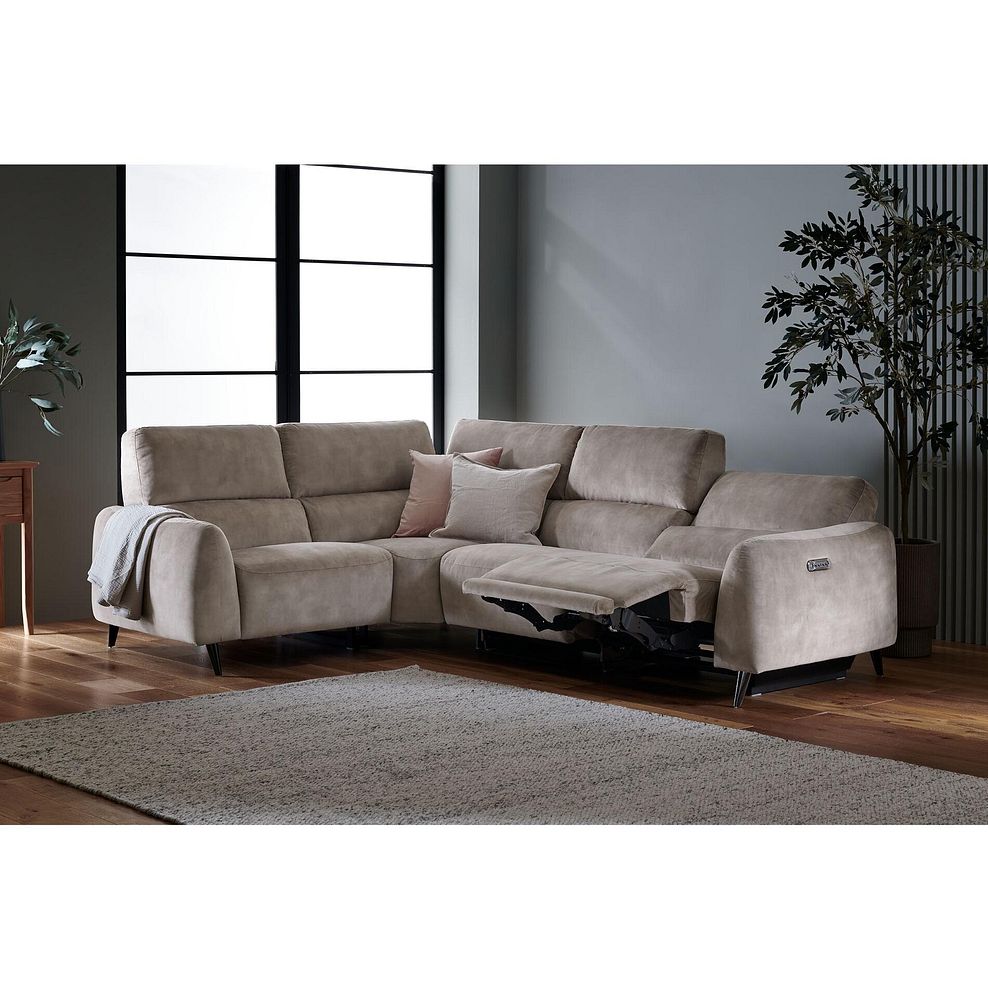 Juliette Right Hand Corner Sofa With One Recliner and Power Headrest in Descent Taupe Fabric 3