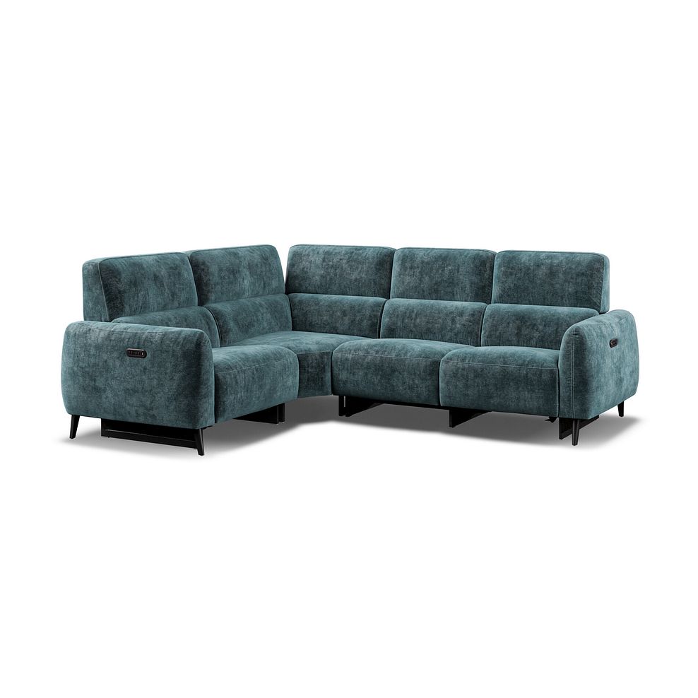 Juliette Right Hand Corner Sofa With Two Recliners and Power Headrest in Descent Blue Fabric