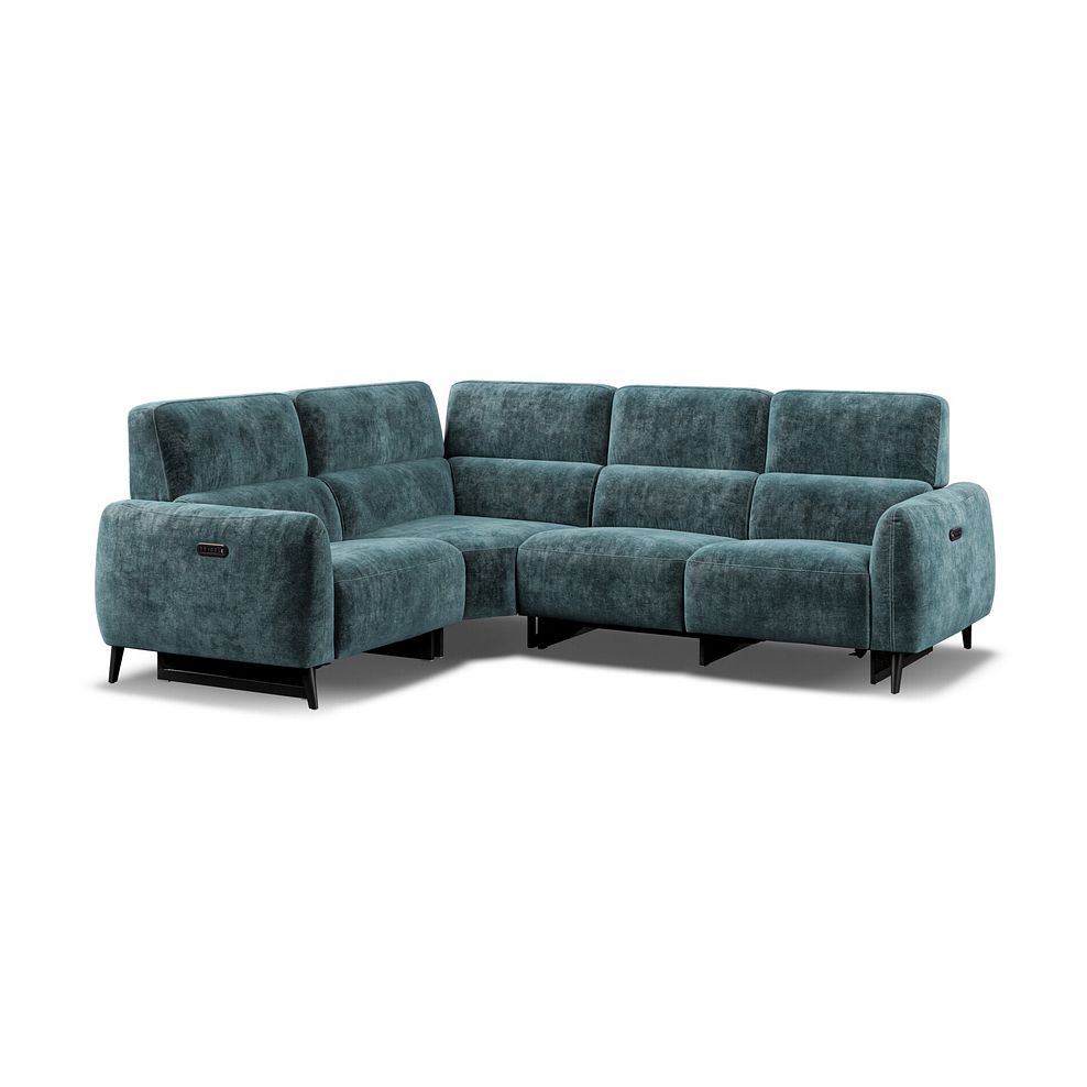 Juliette Right Hand Corner Sofa With Two Recliners and Power Headrest in Descent Blue Fabric Thumbnail 1