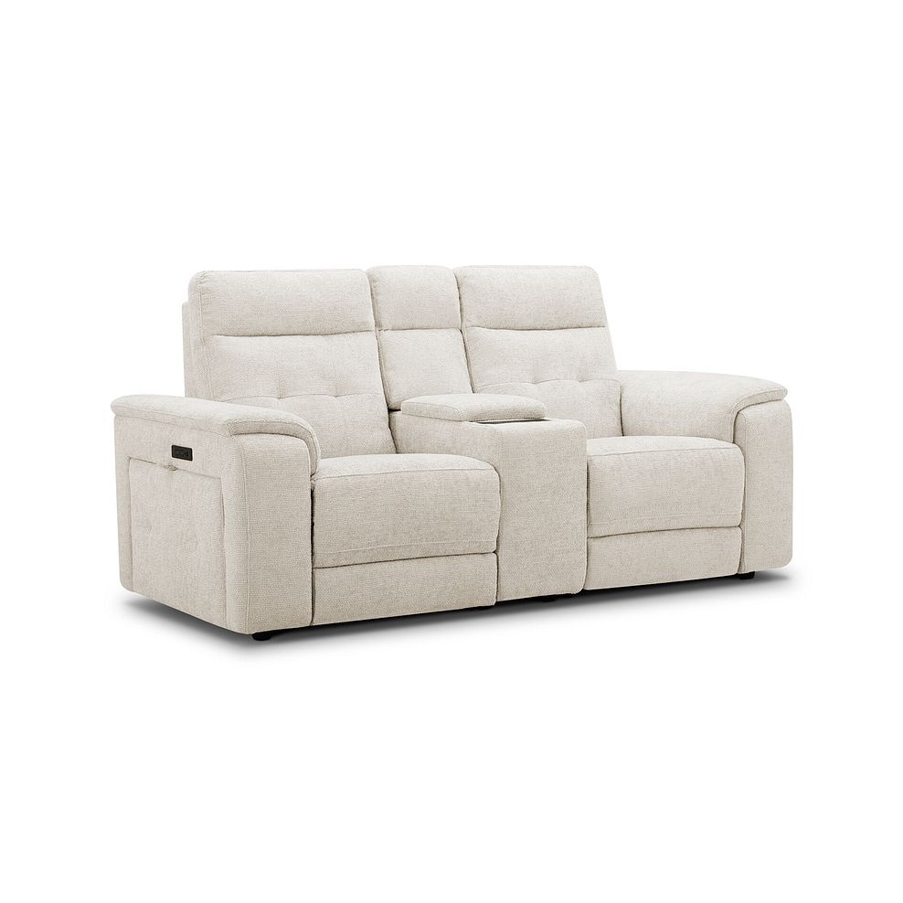 Juno 2 Seater Electric Recliner Sofa With Wireless Charging Console and Power Headrests in Hopsack Natural Fabric 1