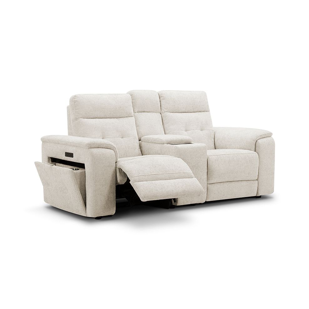 Juno 2 Seater Electric Recliner Sofa With Wireless Charging Console and Power Headrests in Hopsack Natural Fabric 3