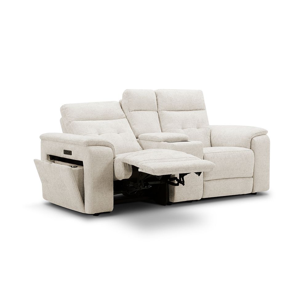 Juno 2 Seater Electric Recliner Sofa With Wireless Charging Console and Power Headrests in Hopsack Natural Fabric 4