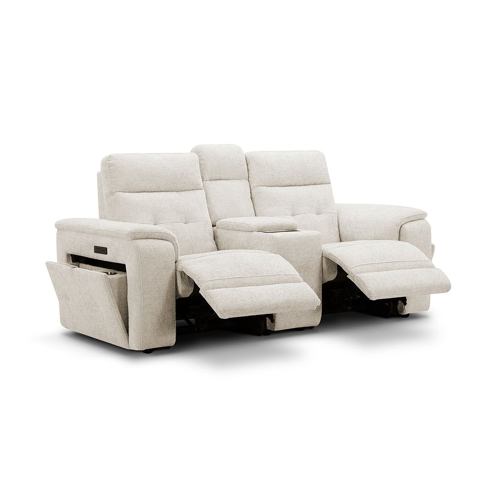 Juno 2 Seater Electric Recliner Sofa With Wireless Charging Console and Power Headrests in Hopsack Natural Fabric 5