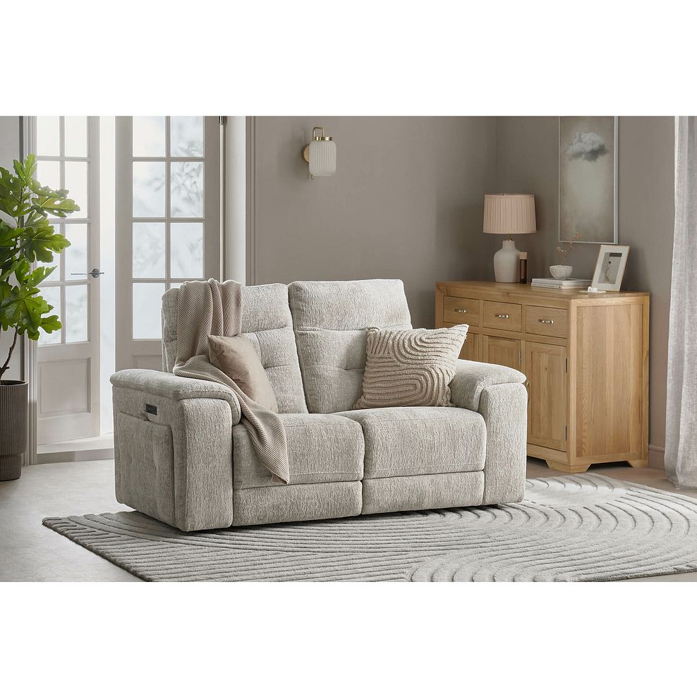 Juno 2 Seater Electric Recliner Sofa With Power Headrests in Koto Turtle Dove Fabric 1