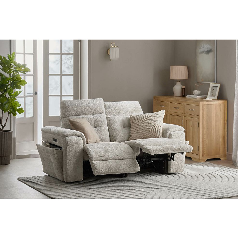 Juno 2 Seater Electric Recliner Sofa With Power Headrests in Koto Turtle Dove Fabric 2