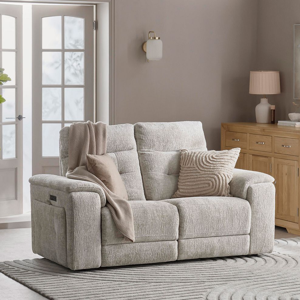 Juno 2 Seater Electric Recliner Sofa With Power Headrests in Koto Turtle Dove Fabric 1