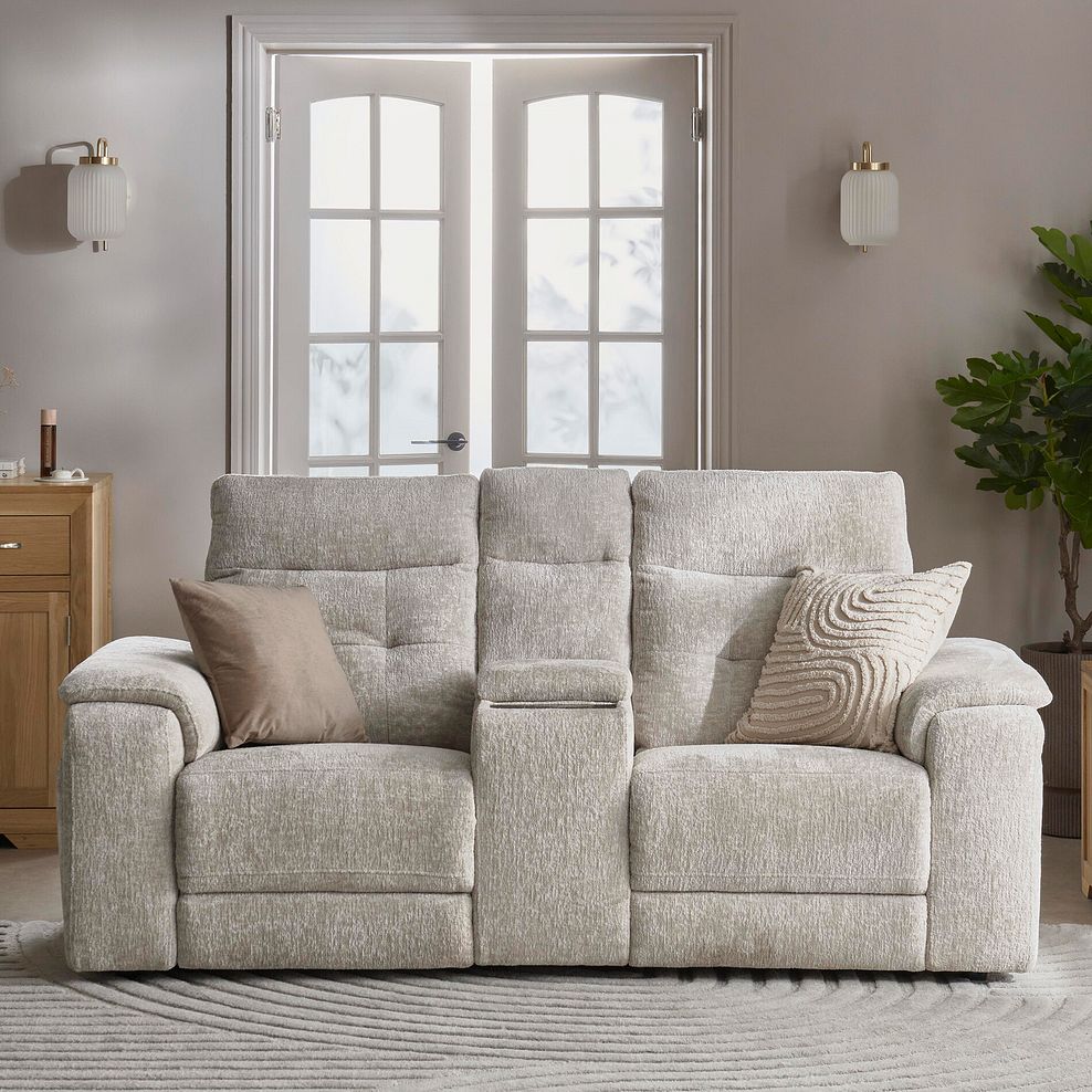 Juno 2 Seater Electric Recliner Sofa With Wireless Charging Console and Power Headrests in Koto Turtle Dove Fabric 3