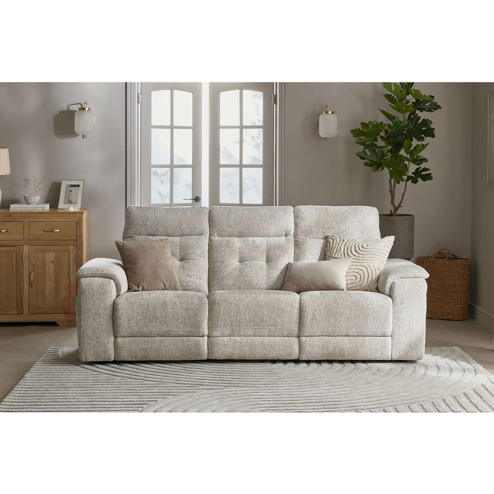 Juno 3 Seater Electric Recliner Sofa With Power Headrests in Koto Turtle Dove Fabric 1