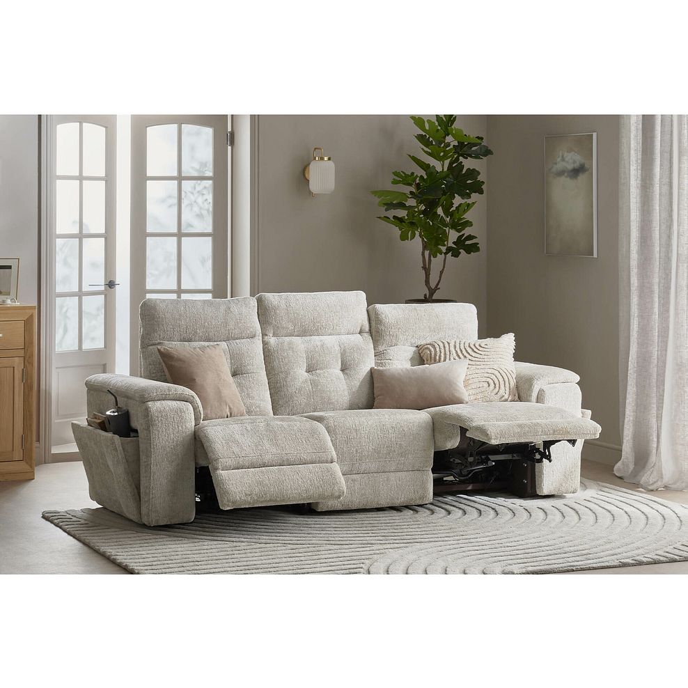 Juno 3 Seater Electric Recliner Sofa With Power Headrests in Koto Turtle Dove Fabric 2