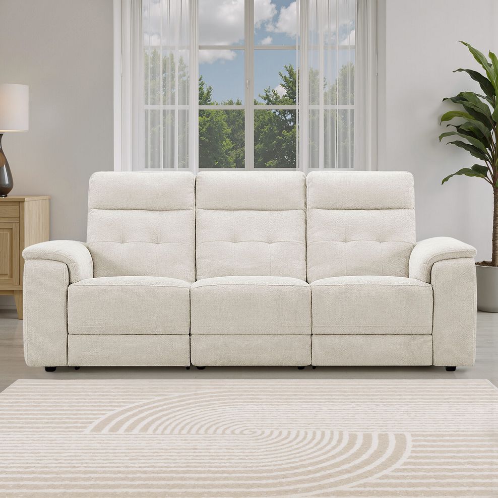 Juno 3 Seater Electric Recliner Sofa With Power Headrests in Hopsack Natural Fabric 1