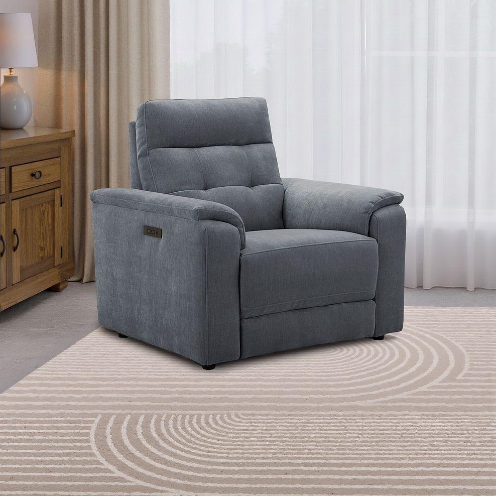 Juno Electric Recliner Armchair With Power Headrest in Amigo Coal Fabric 1